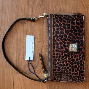DOONEY & BOURKE Croc Embossed Leather Large Slim Wristlet Bag